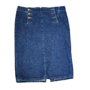 Ralph Lauren Jeans Midi Denim Pencil Skirt Button Front Womens 8 Blue
